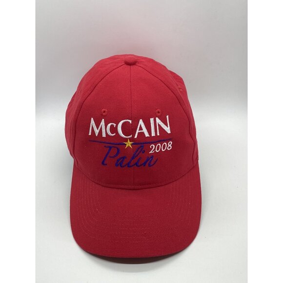 McCain Palin 2008 Red Adjustable Adult Baseball Cap Hat Hook-Loop Election GOP - Picture 7 of 16